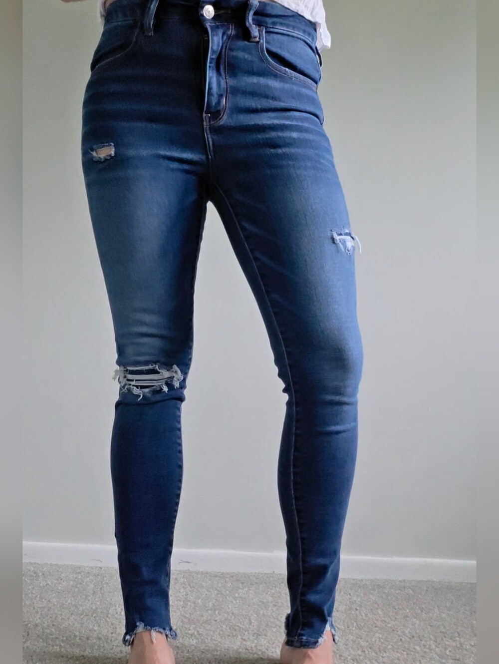 American Eagle Outfitters Dark Blue Ripped High-Rise Skinny Jeans